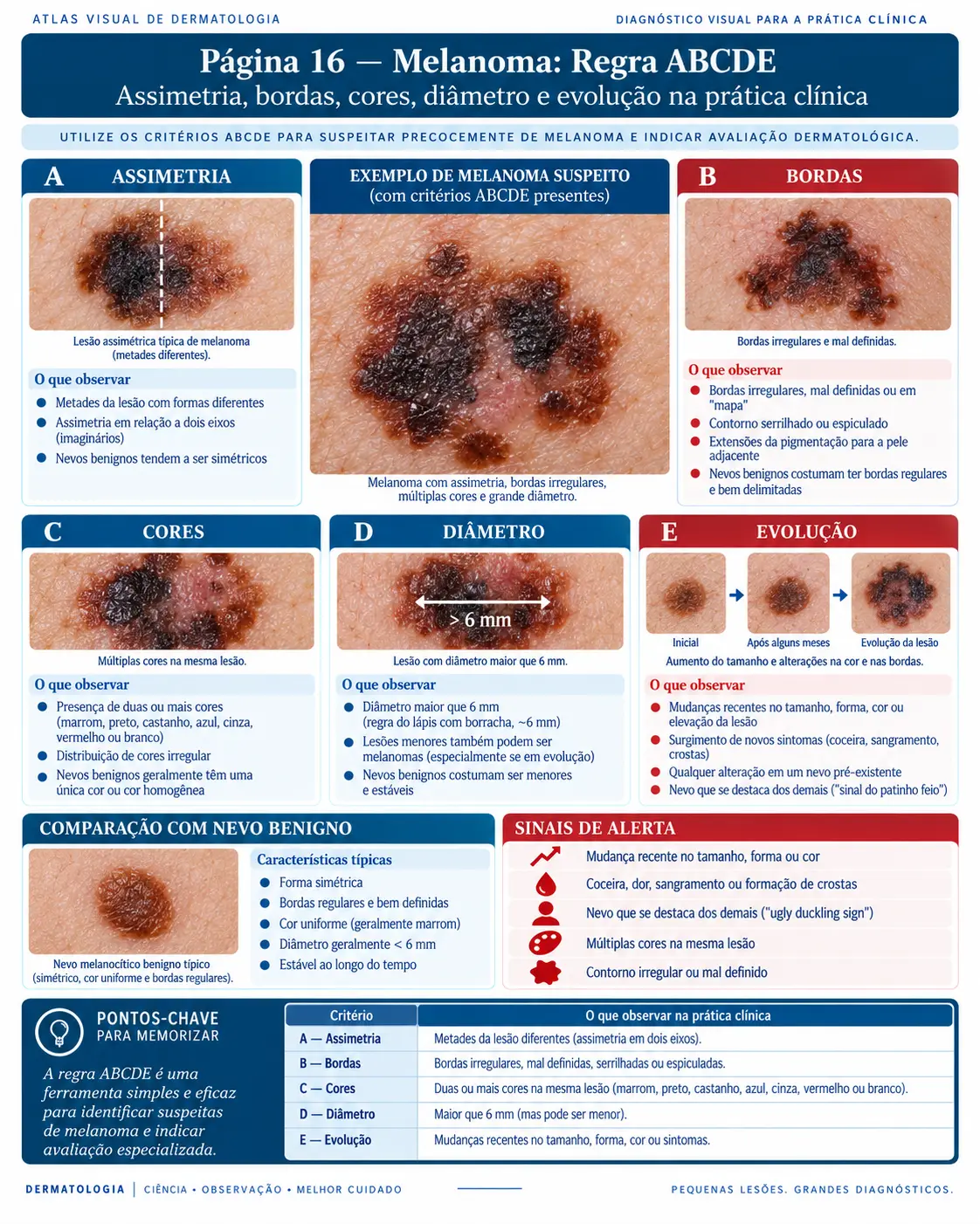 Página do ATLAS VISUAL DE CÂNCER DE PELE: Melanoma: Regra ABCDE