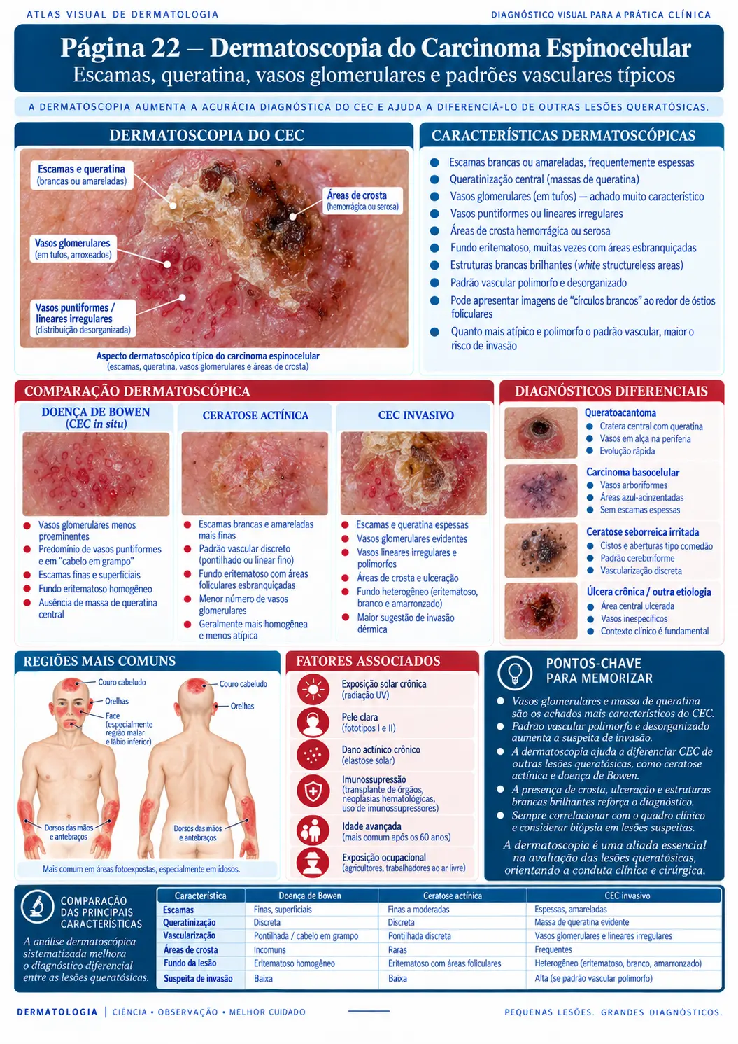 Página do ATLAS VISUAL DE CÂNCER DE PELE: Dermatoscopia do Carcinoma Espinocelular