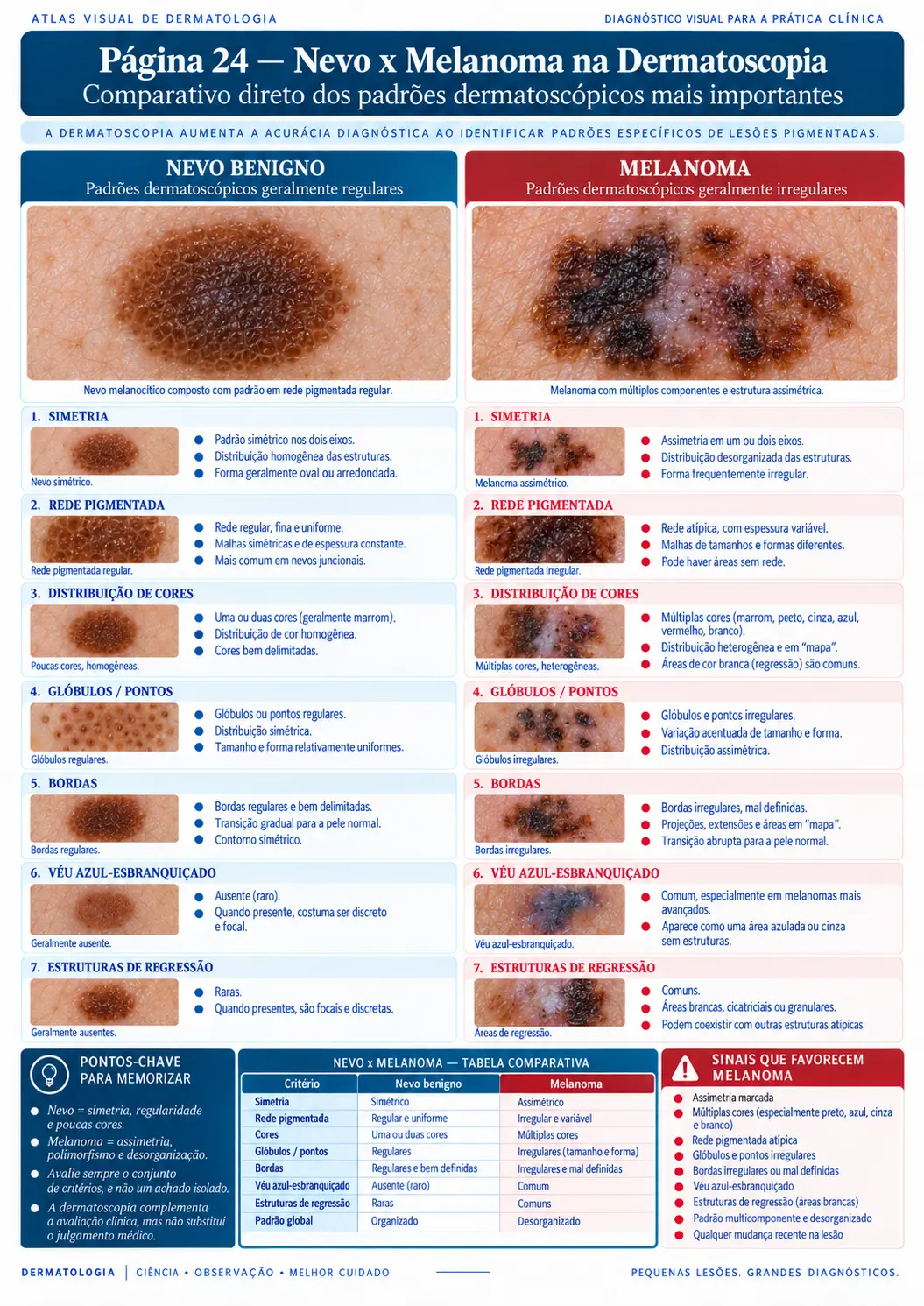 Página do ATLAS VISUAL DE CÂNCER DE PELE: Nevo x Melanoma na Dermatoscopia